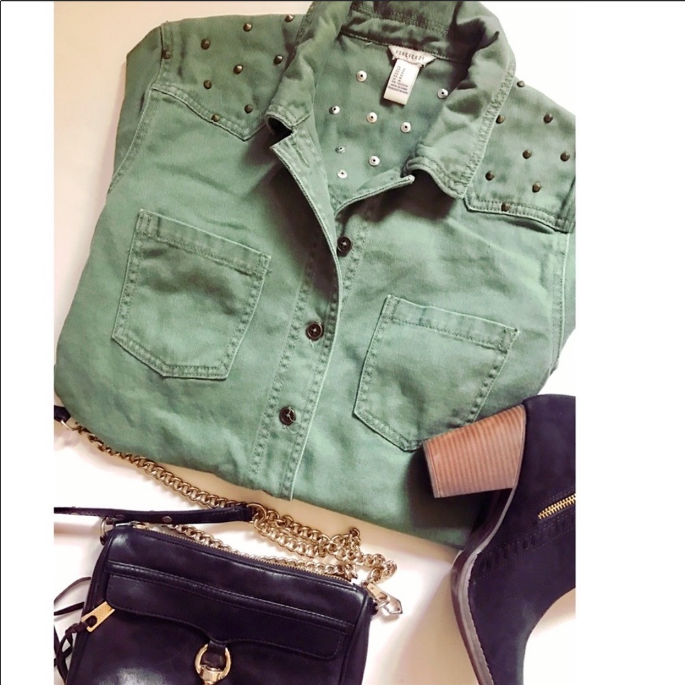 Denim olive studded jacket